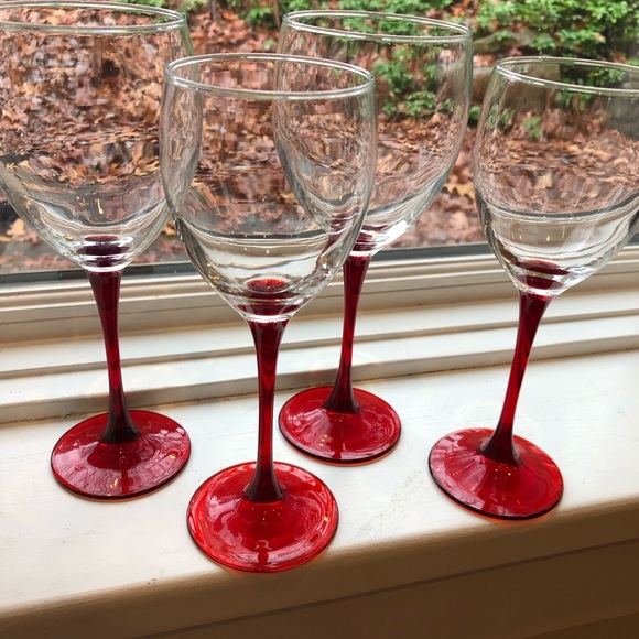 4 Ruby Red Vtg LUMINARC Stemware Goblets 2 WATER and 2 WINE Holiday! MINT - Picture 7 of 8